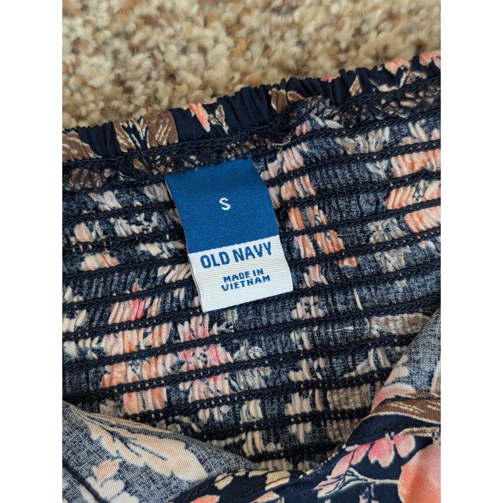 Old Navy Puff-Sleeve Floral-Print Pintucked Smocked Midi Swing Dress Size Small - Picture 8 of 13